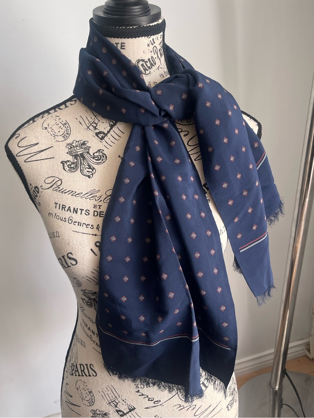 Paco Rabanne Navy Blue Patterned Silk Scarf